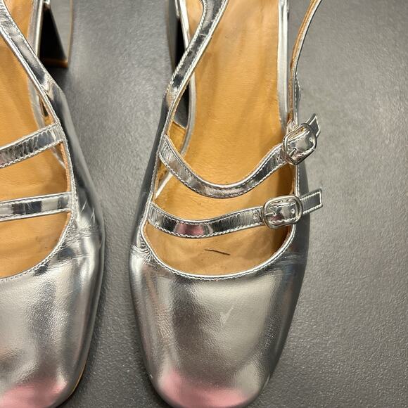 Sézane Paula Babies Mary Jane Slingback Pumps In Silver Patent Leather Size 39 - Picture 3 of 6